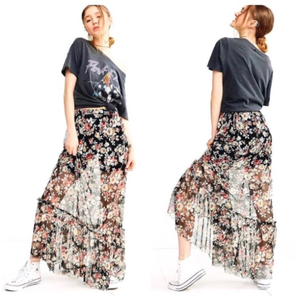 Ecote Mesh Ruffle Skirt Urban Outfitters Floral